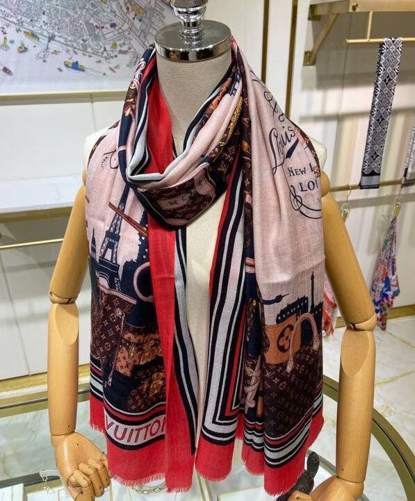 Louis Vuitton Scarf Women s Skyline Long Scarf Red - Click Image to Close